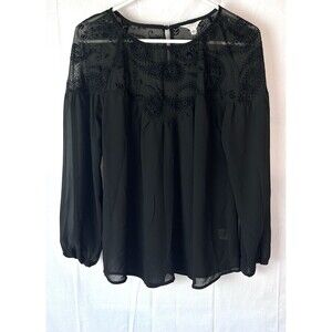Adiva Womens Medium Velvet Burnout Sheer Long Sleeve Top